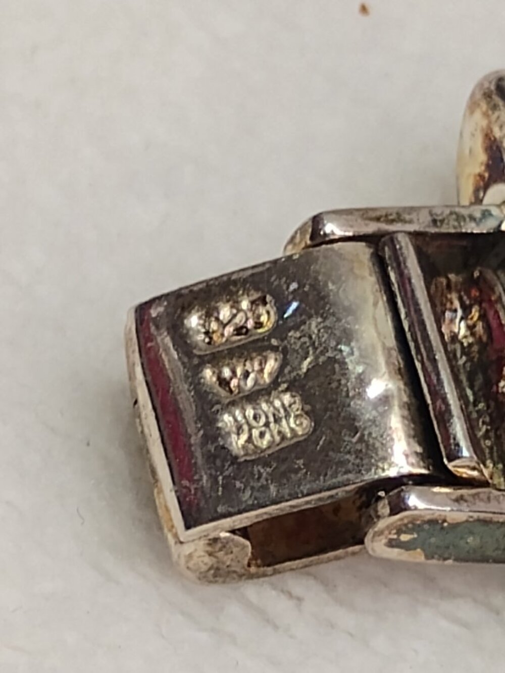 Vintage WW Hong Kong 925 Sterling Silver Mother Of Pearl Panel Link Bracelet - Picture 6 of 11